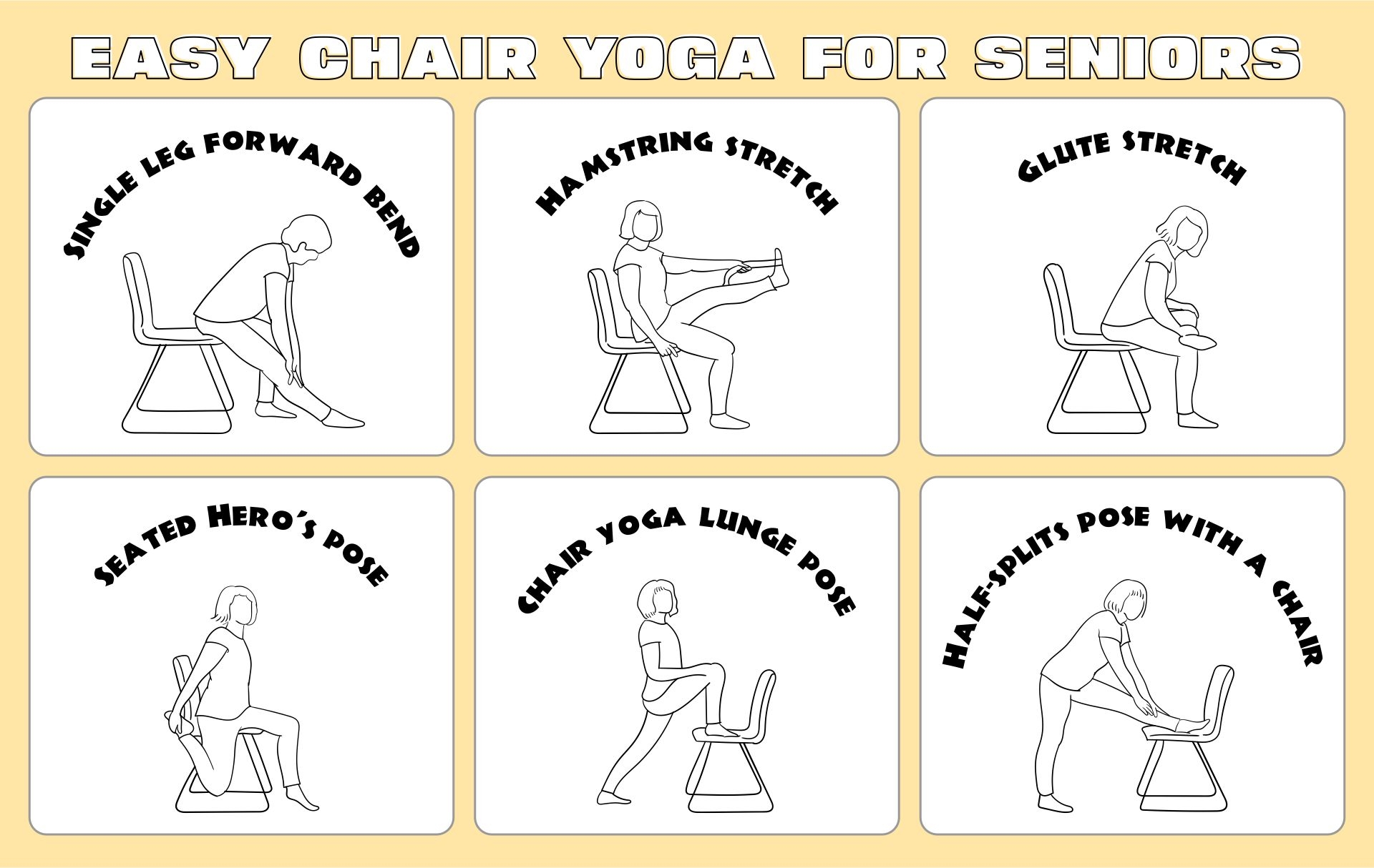 Printable Sitting Yoga For Seniors Chair Workout Chart Chair Yoga Poster Chair Yoga Exercises Poster