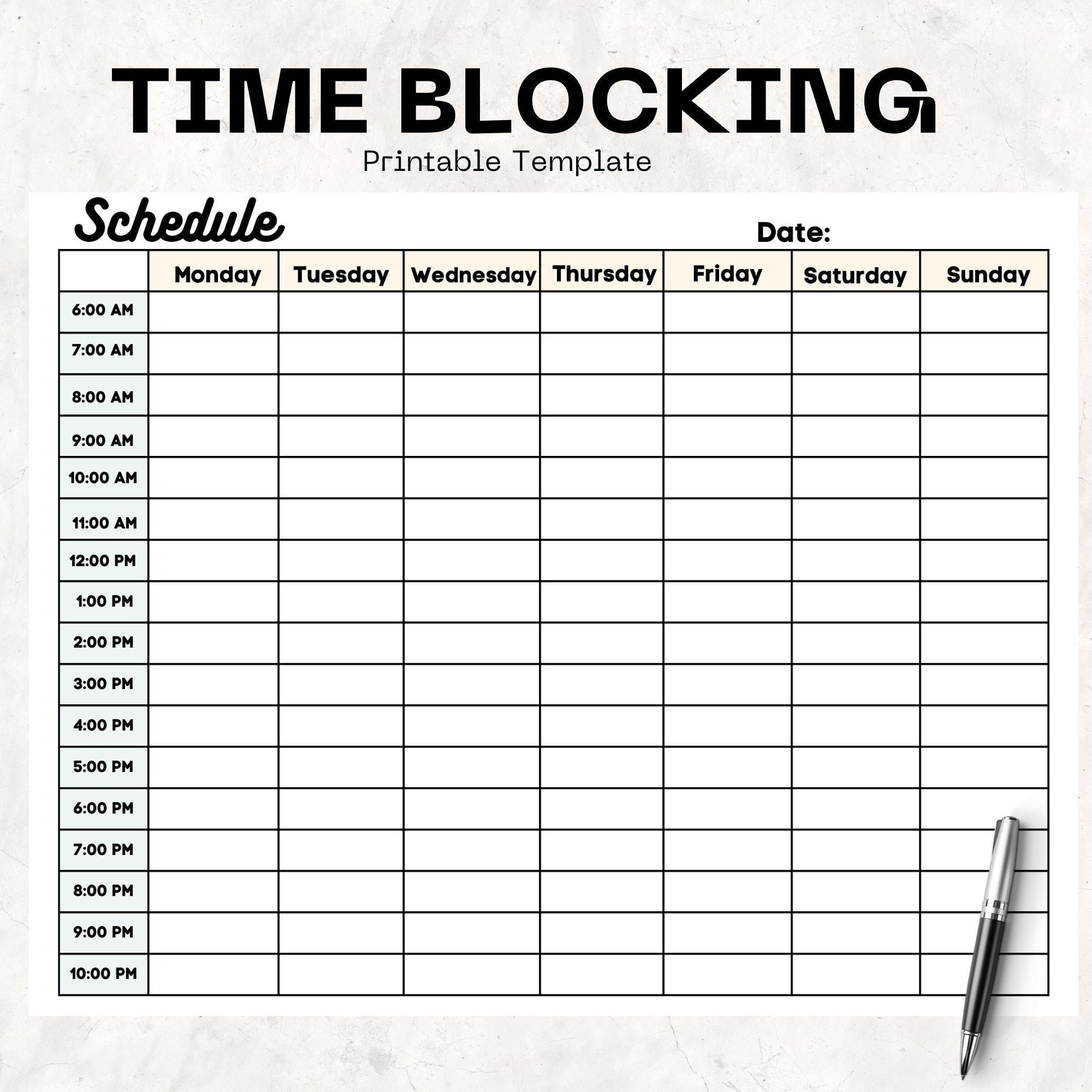 Printable Time Blocking Schedule Daily Planner PDF JPG Etsy