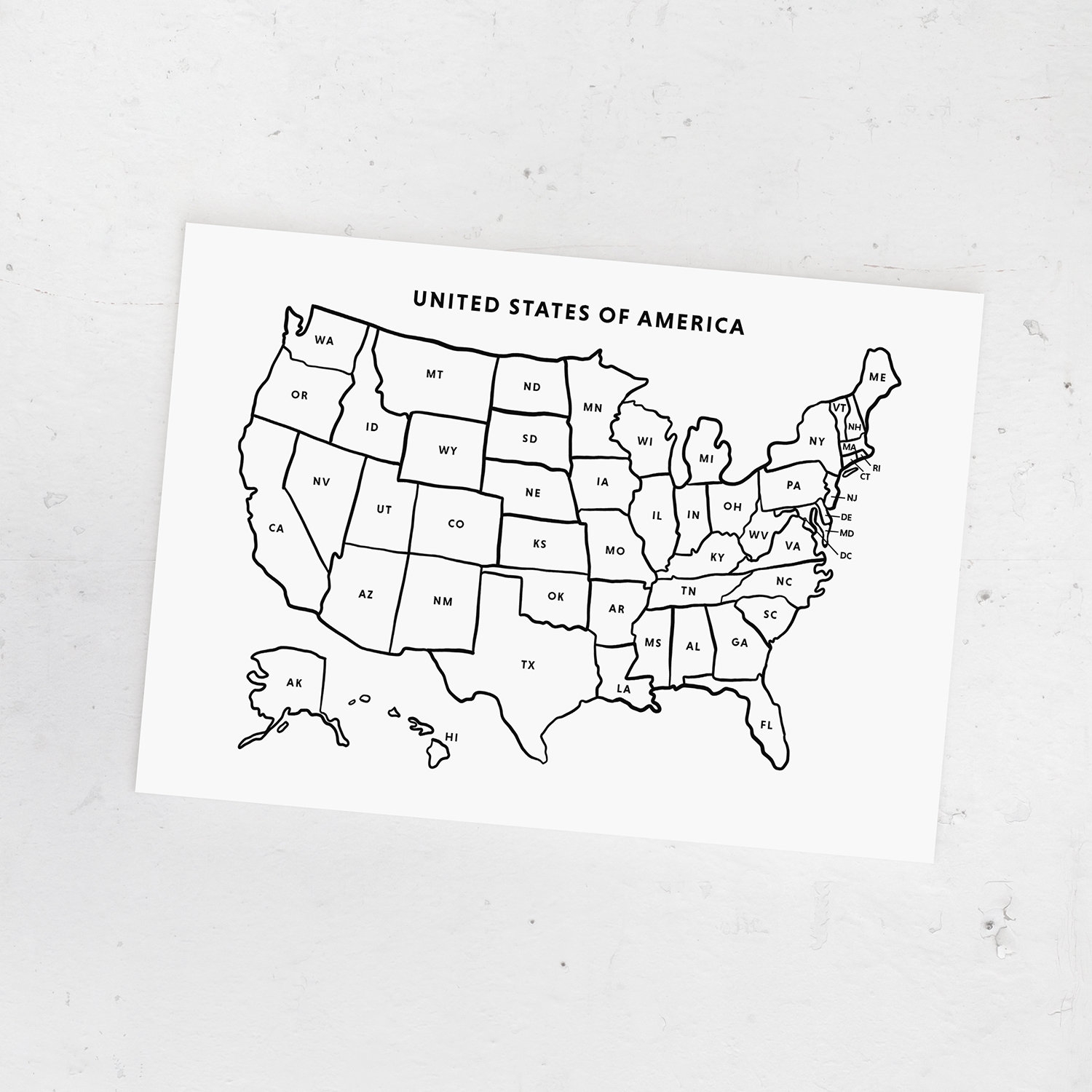 Printable USA Map US States With Abbreviations United States Map Coloring Page Places I ve Been Sales Map Tracker US Letter A4 Sizes Etsy