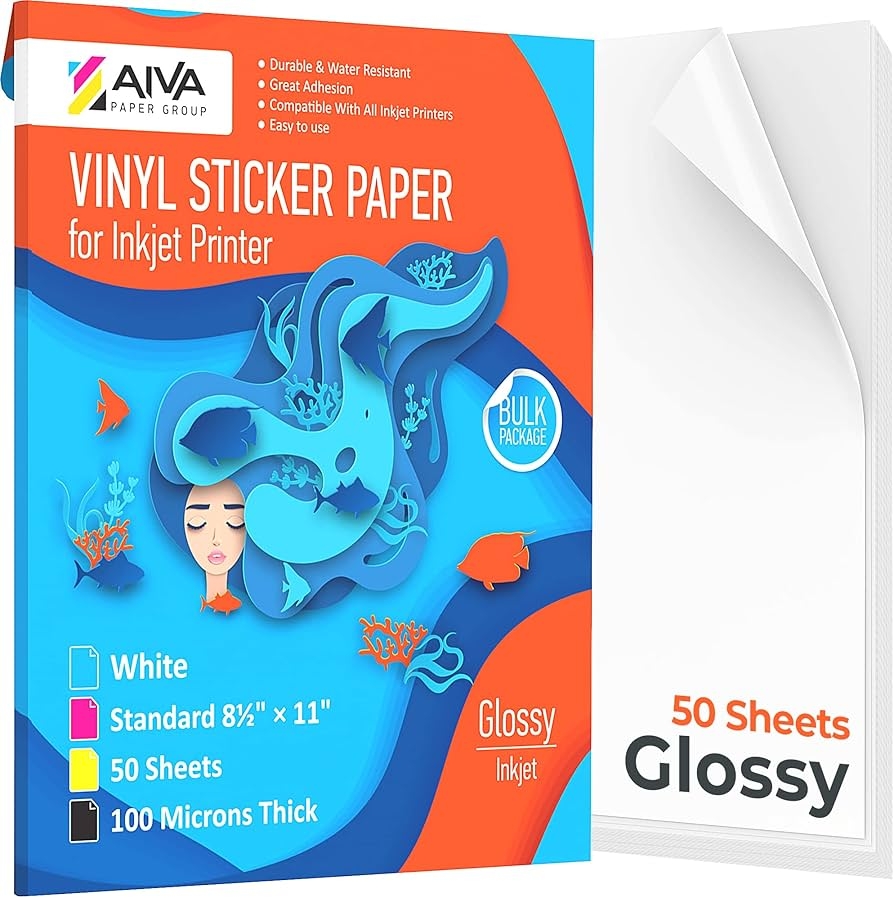 Printable Vinyl Sticker Paper Waterproof Decal Paper For Inkjet Printer 50 Self Adhesive Sheets Glossy White Standard Letter Size 8 5 x11 Amazon au Stationery Office Products