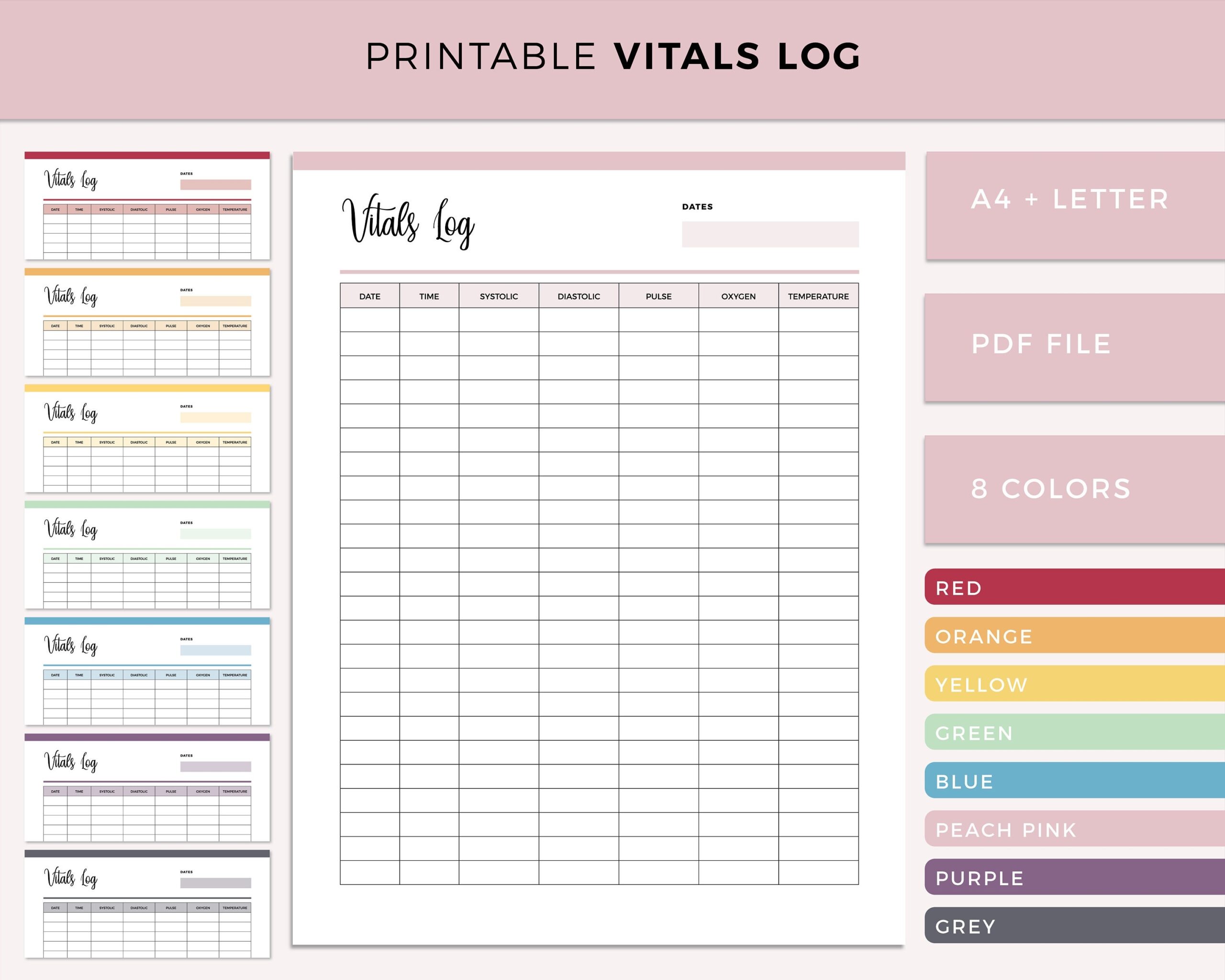 Printable Vital Sign Sheet Vitals Tracker Nursing Vitals Sheet Intake Chart Health Planner Blood Pressure Tracker Pulse Tracker Etsy