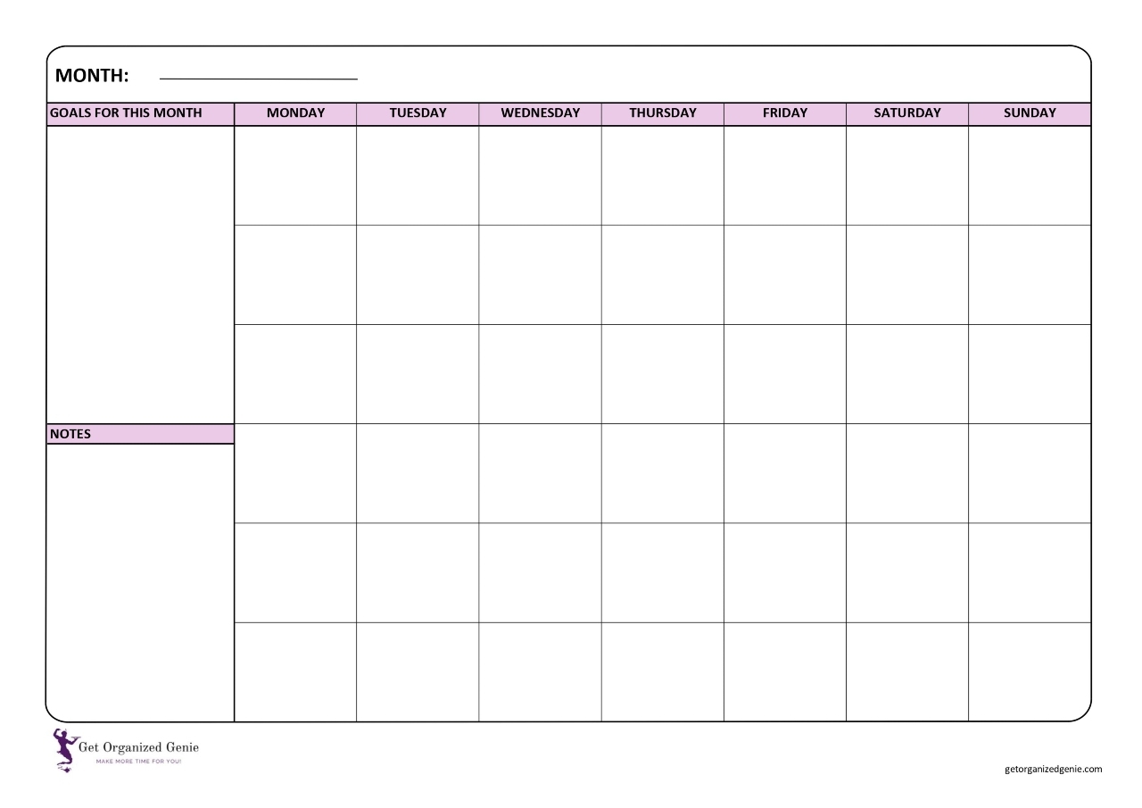 Printable Organization Calendar