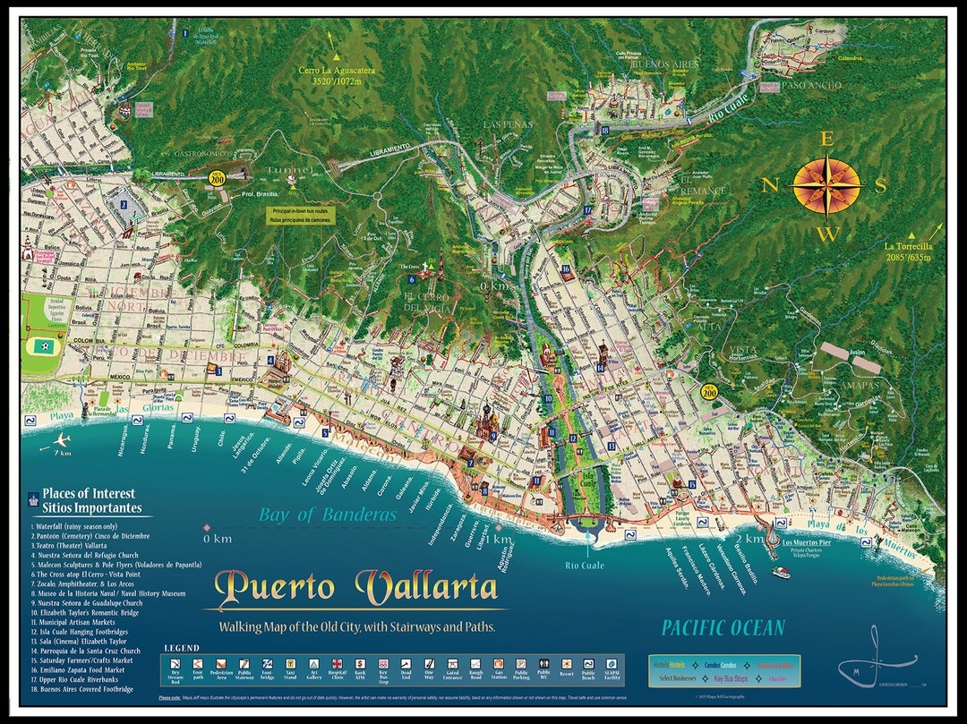 Puerto Vallarta Walking Map Of The Old City With Stairways And Paths Etsy