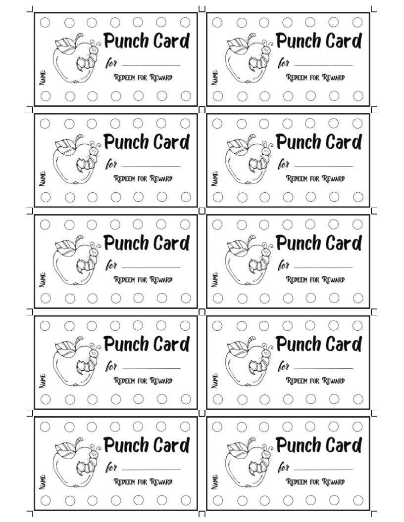 PUNCH Card Templates With Cute Apple And Worm color Black U0026 White PUNCH Card Templates With Cute Apple And Worm color Black U0026 White
