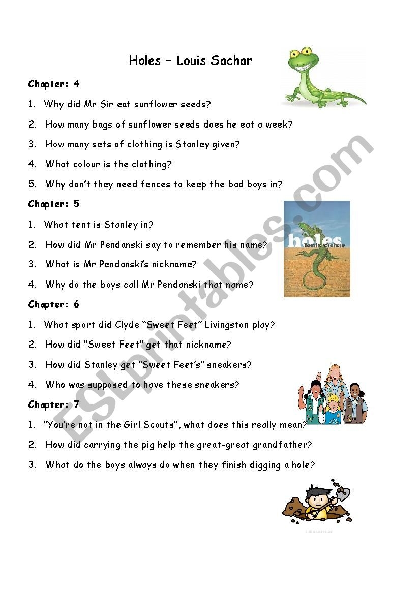 Questions To The Book Holes ESL Worksheet By Tayloranne