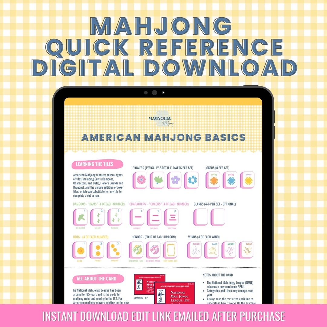 Quick Visual Reference Guide To American Mahjong For Beginners How To Play Tiles Strategies Hosting Tips Cocktails digital PDF 2025 Etsy