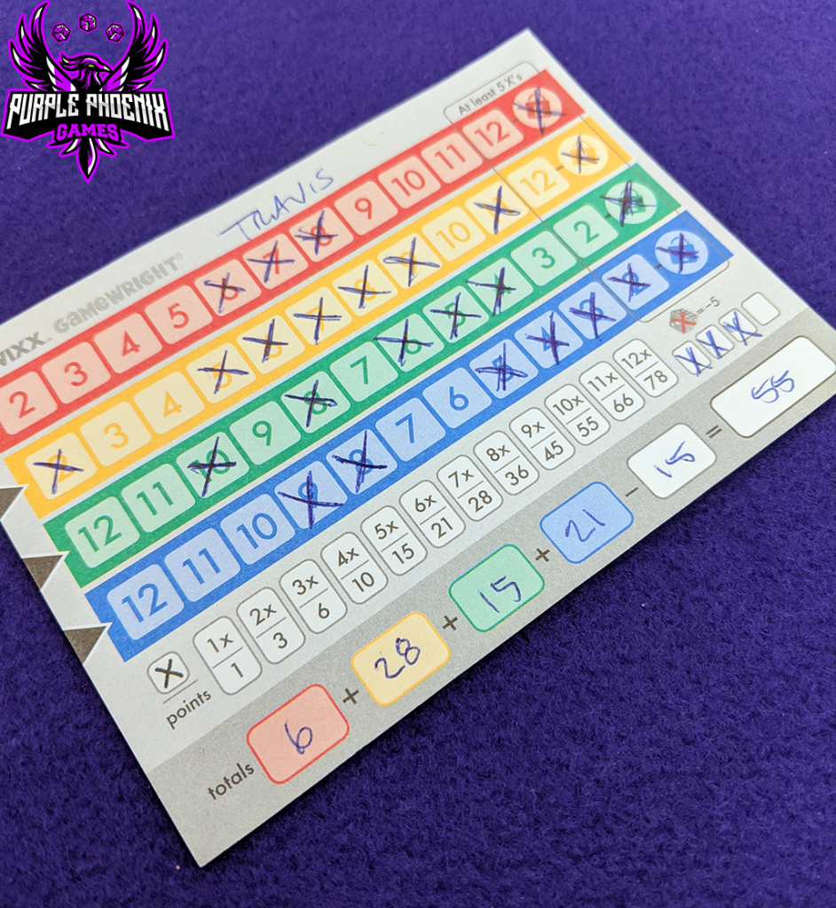 Qwixx Score Sheet Printable