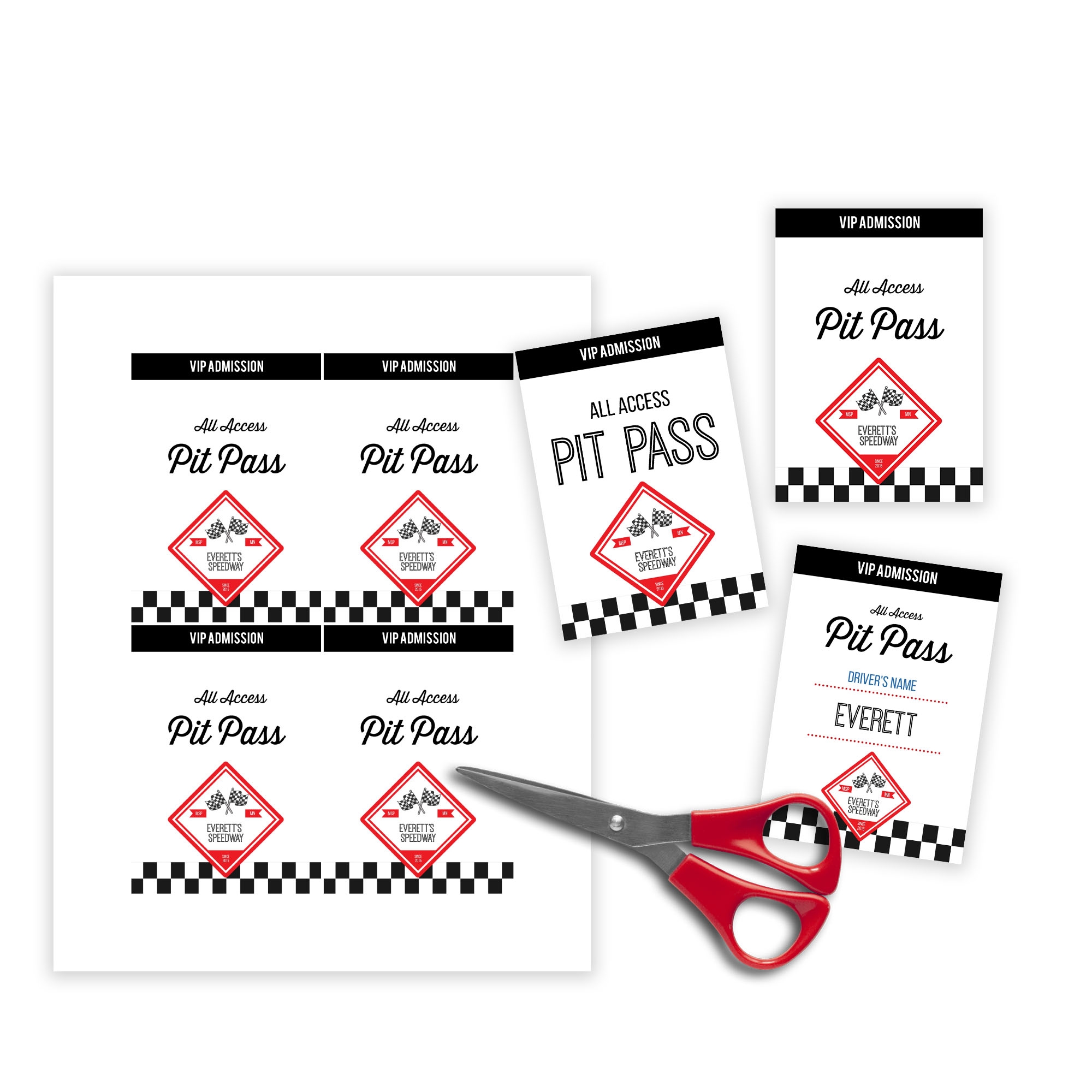 Race Car Pit Pass Editable Template Elva M Design Studio