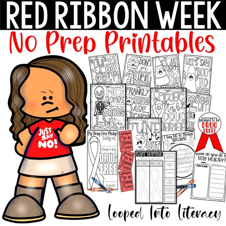Red Ribbon Week Drug Free No Prep Printables Coloring Pages 