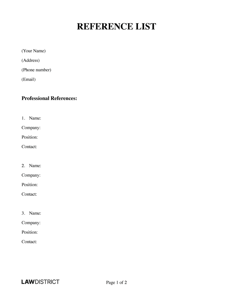 Reference List Template Printable Word PDF Lawdistrict Reference List Template Printable Word PDF Lawdistrict