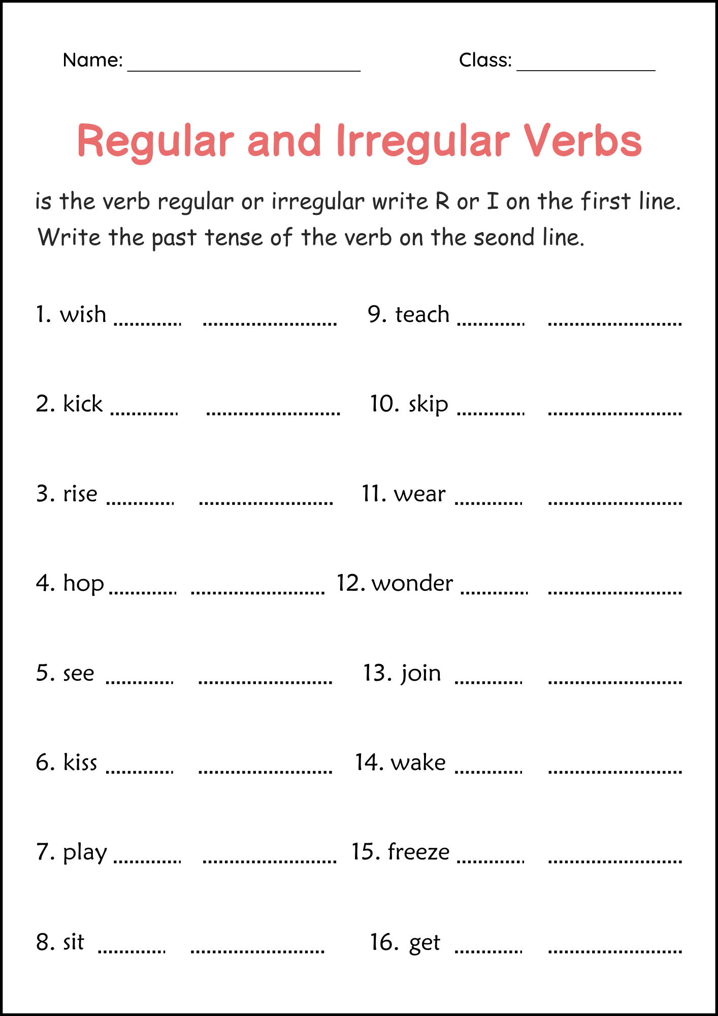 Past Tense Printable Worksheets