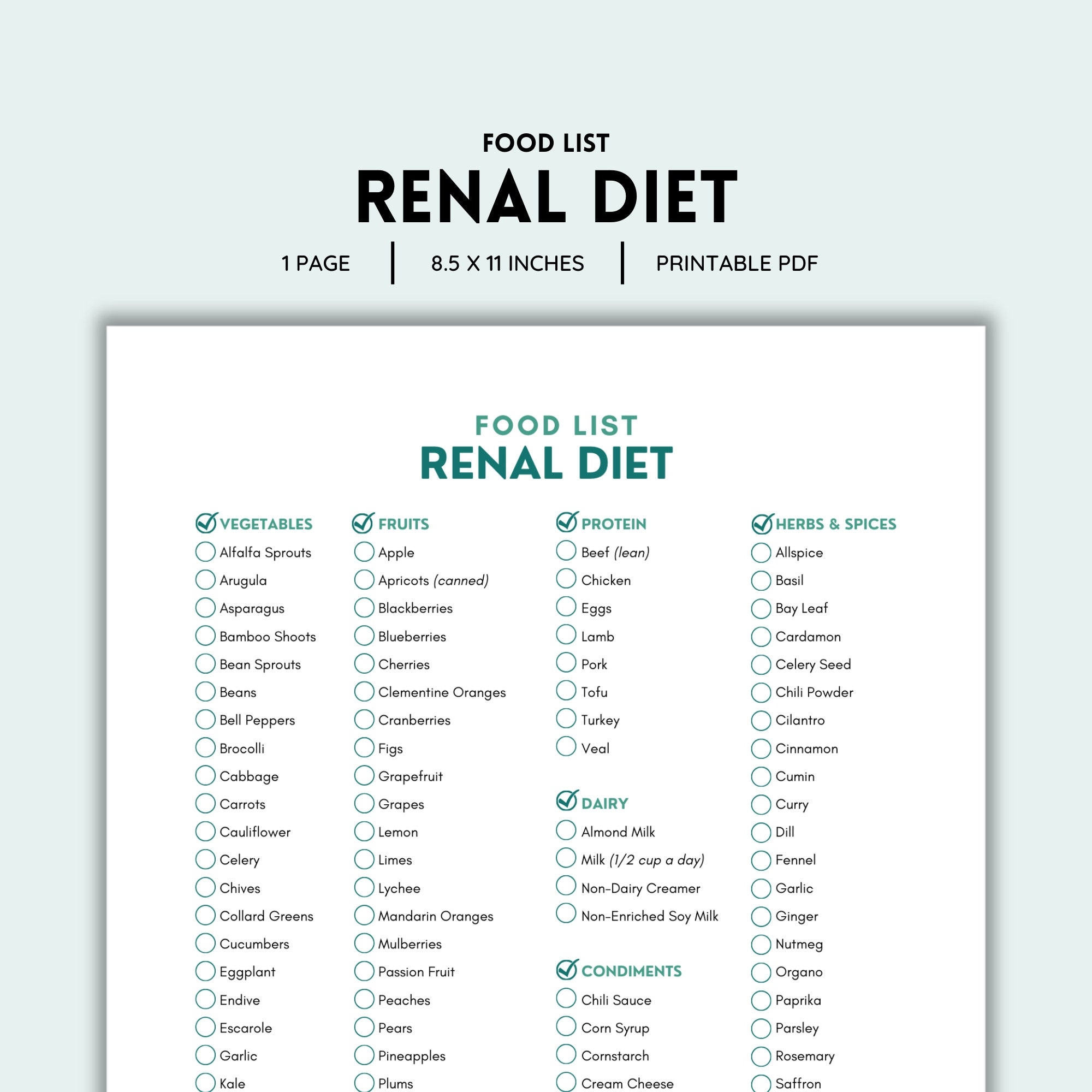 Renal Diet Food List Kidney Disease Low Potassium Groceries Renal Diet Meal Planning Renal Diet Essentials Kidney Nutrition PDF File Etsy