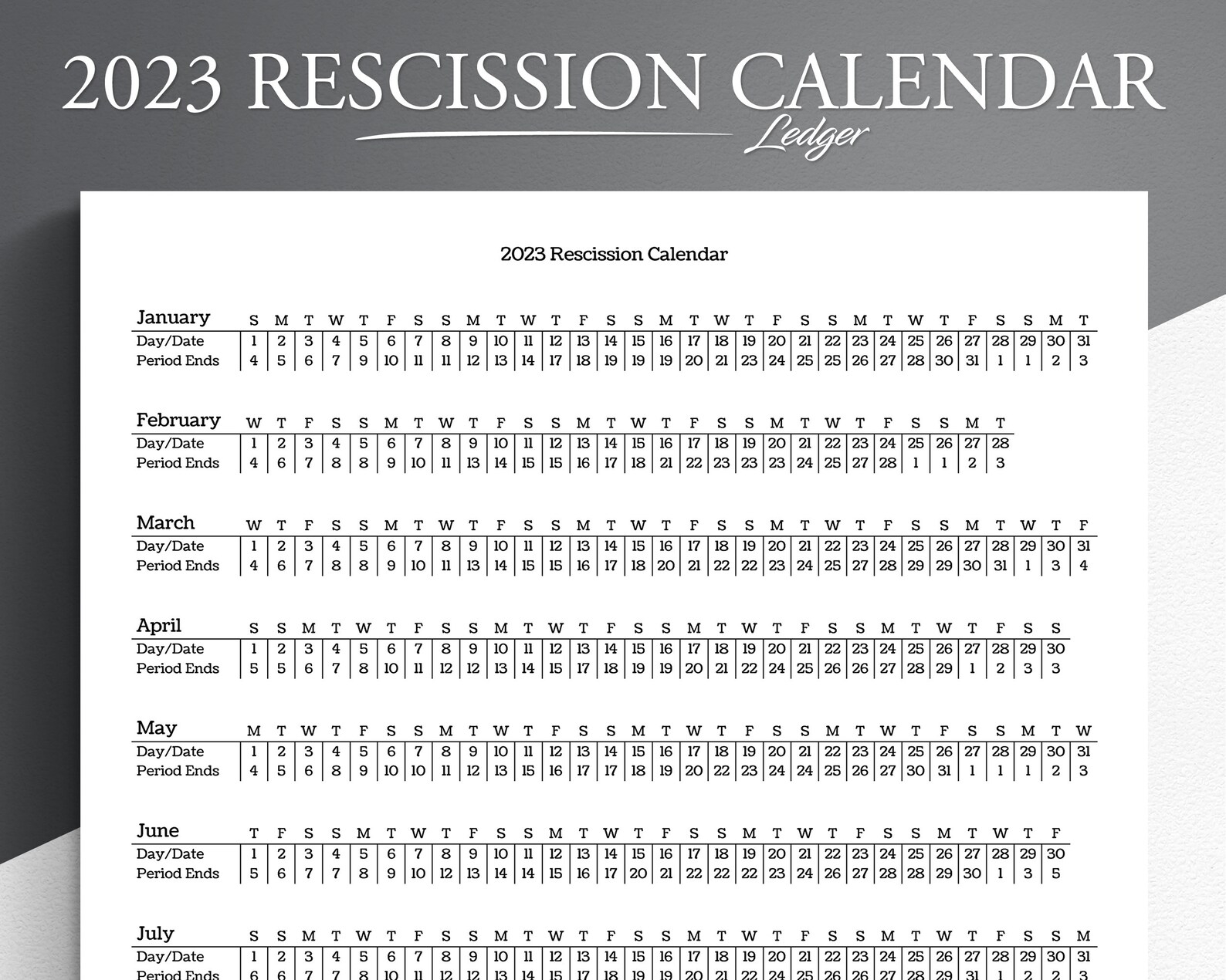 2026 Rescission Calendar Printable