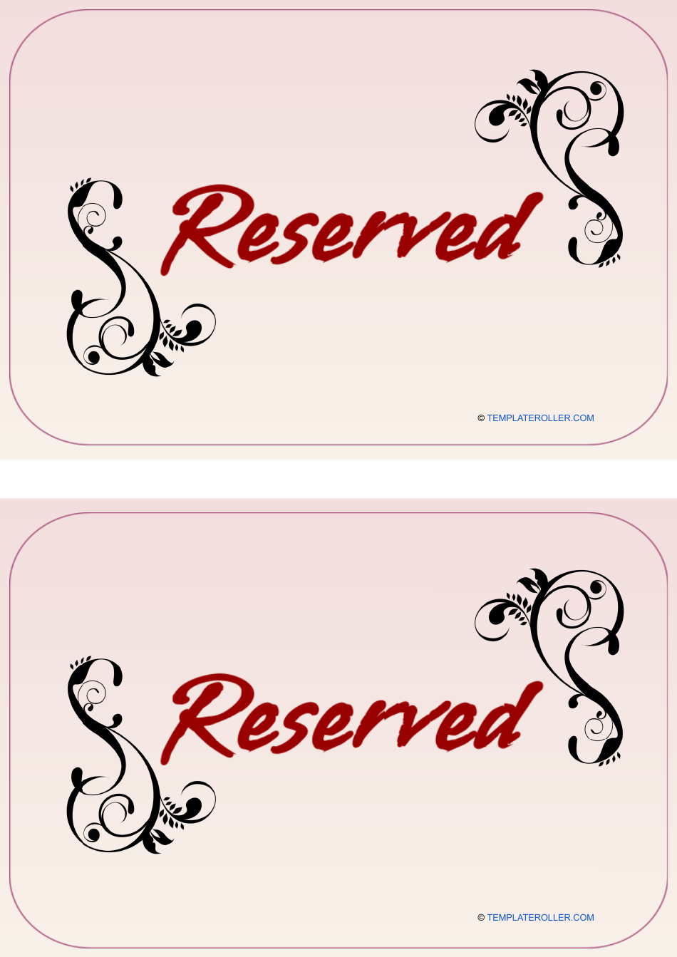 Free Printable Reserved Table Sign Template