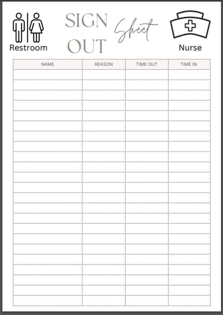 Restroom Log Classroom Sign Out Sheet Nurse Sign Out Sheet Restroom Sign Out Sheet Sign Out Log Teacher Log Etsy