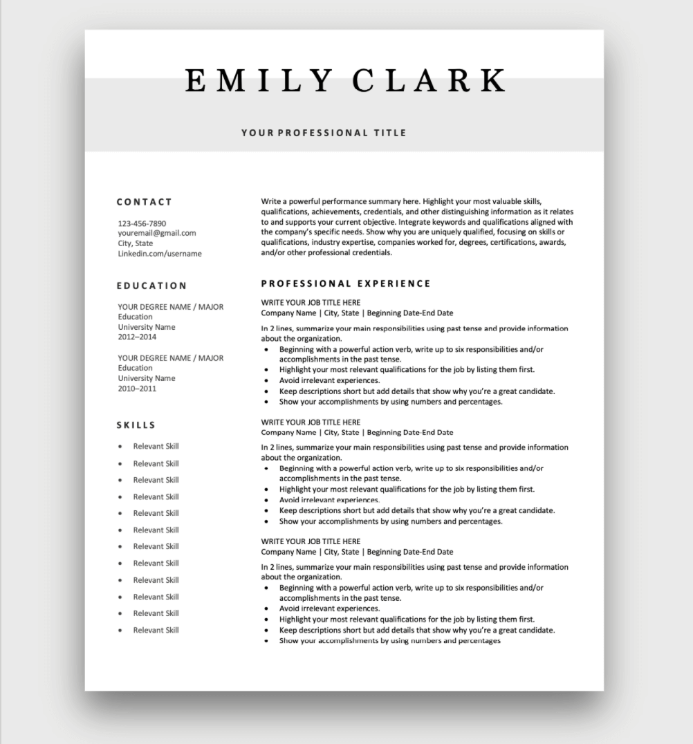 Resume Templates Free Download Customize In Microsoft Word