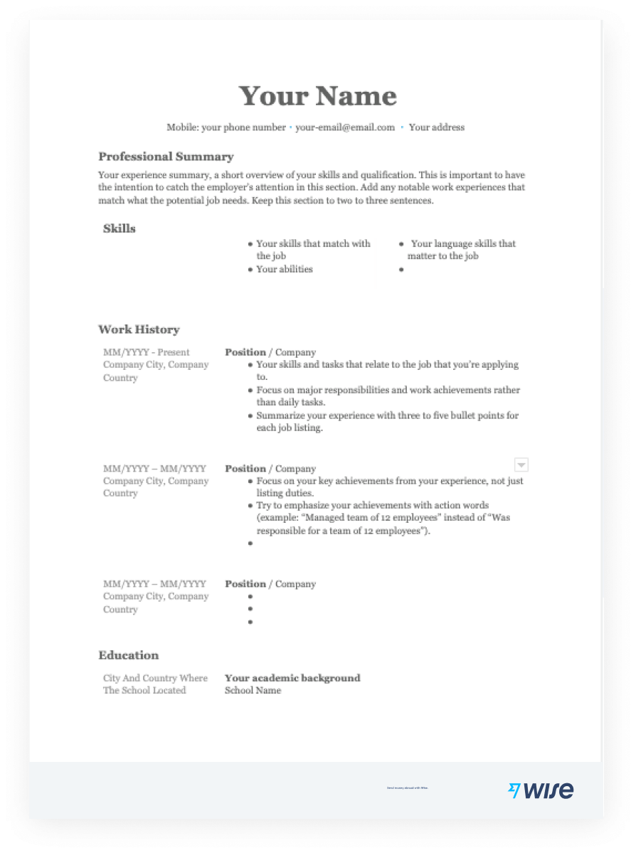 Free Printable Resume Template Pdf