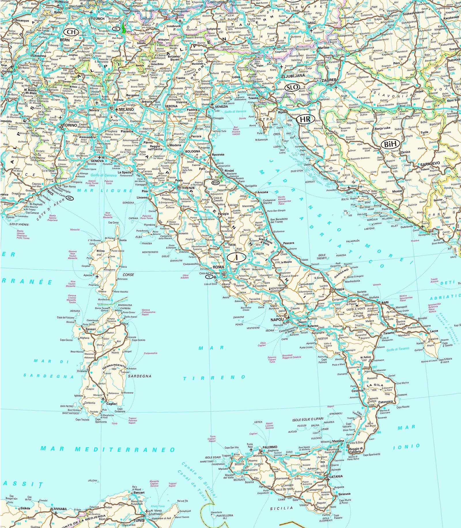 Road Map Of Italy Italy Road Map Vidiani Maps Of All Countries In One Place Road Map Of Italy Italy Road Map Vidiani Maps Of All Countries In One Place