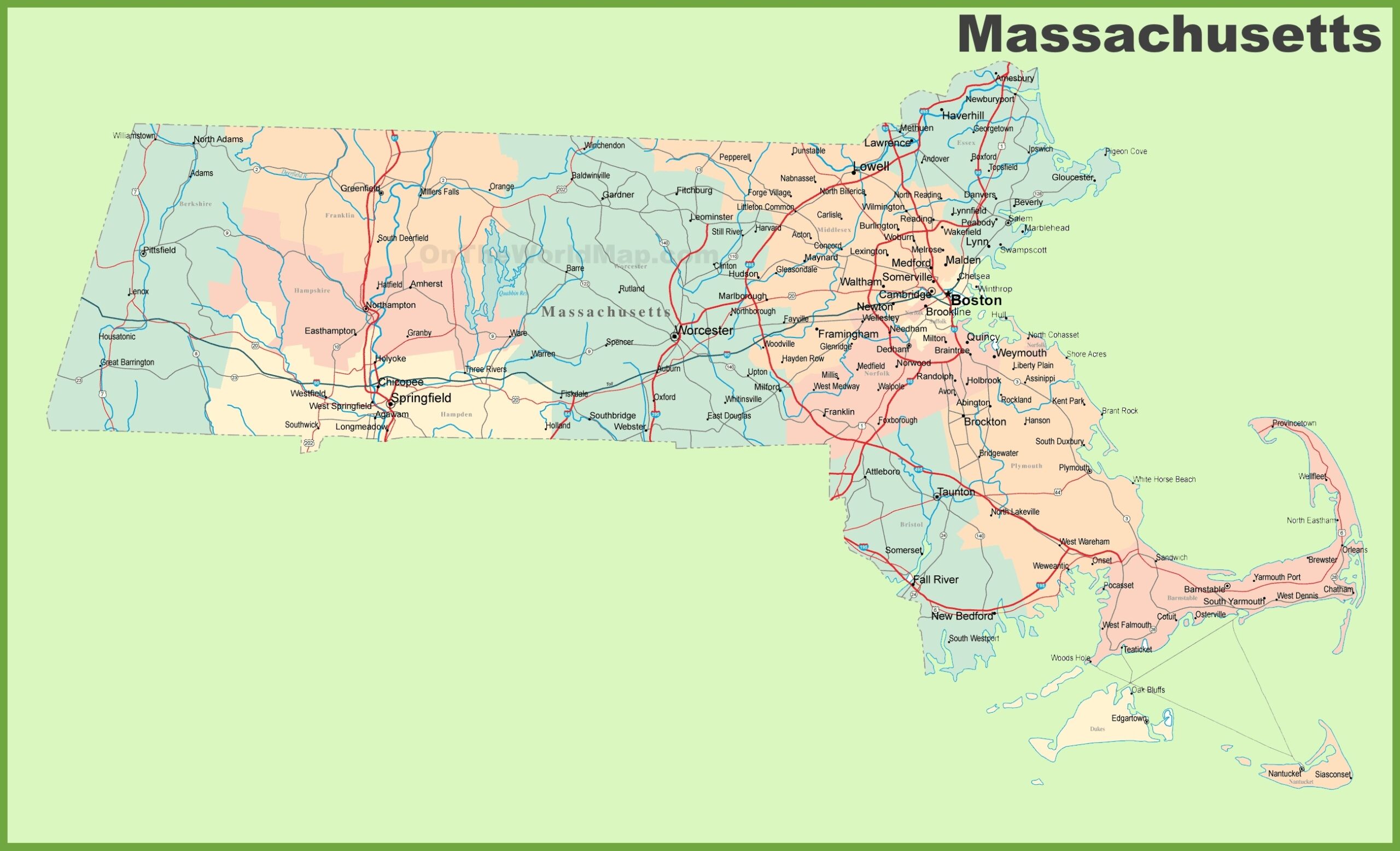 Free Printable Map Of Massachusetts