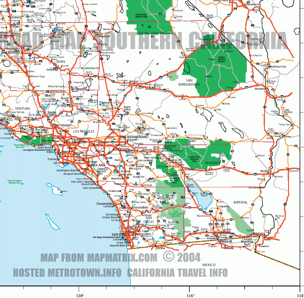 Road Map Of Southern California Including Santa Barbara Los Road Map Of Southern California Including Santa Barbara Los