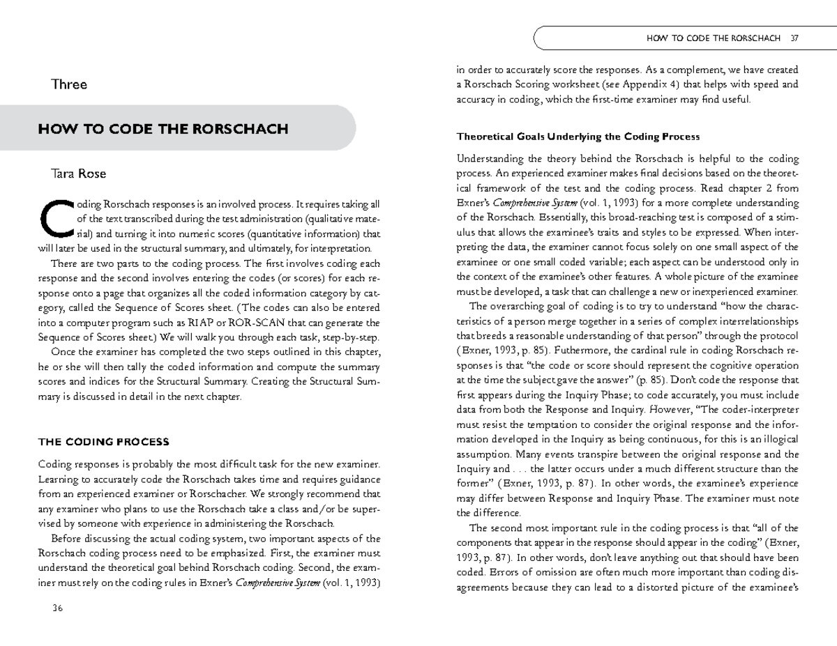 Printable Rorschach Scoring Sheet