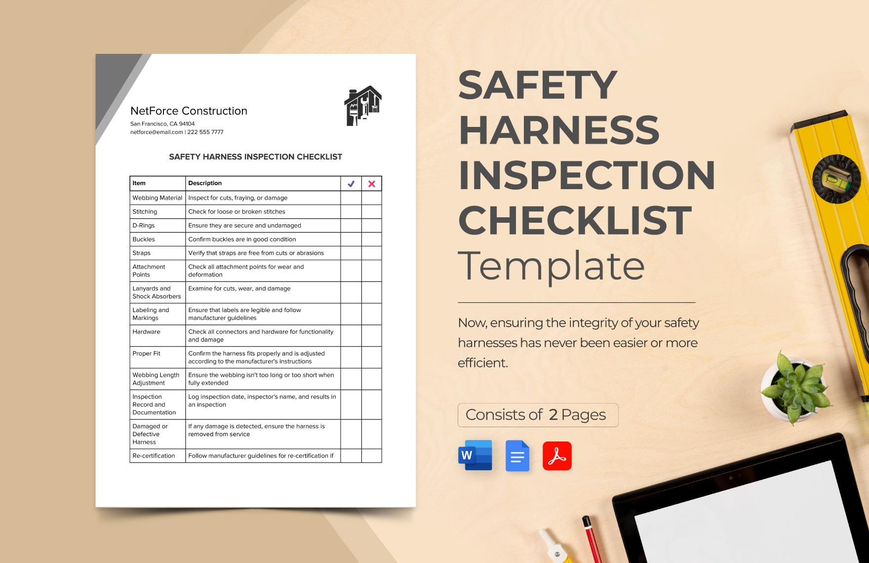 Safety Harness Inspection Checklist Template In Word PDF Google Docs Download Template