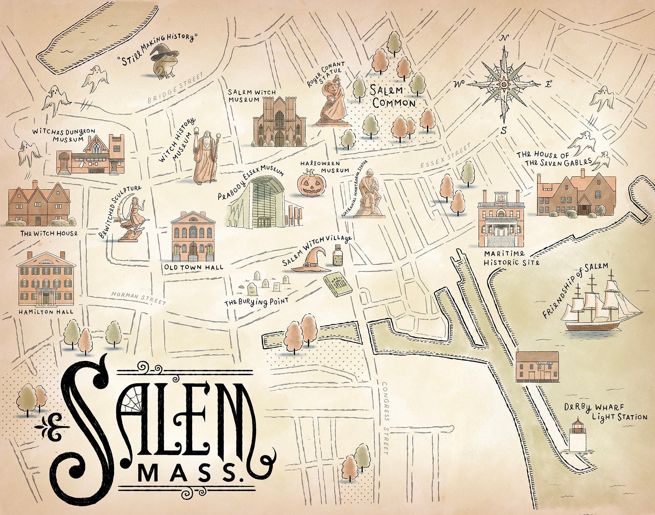 Salem Massachusetts Map Etsy Australia