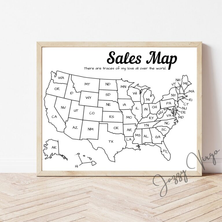 Sales Map Tracker Printable United States Etsy Sales Map Goal Map Coloring Map State Map USA US Sales Map Plain Black White Etsy