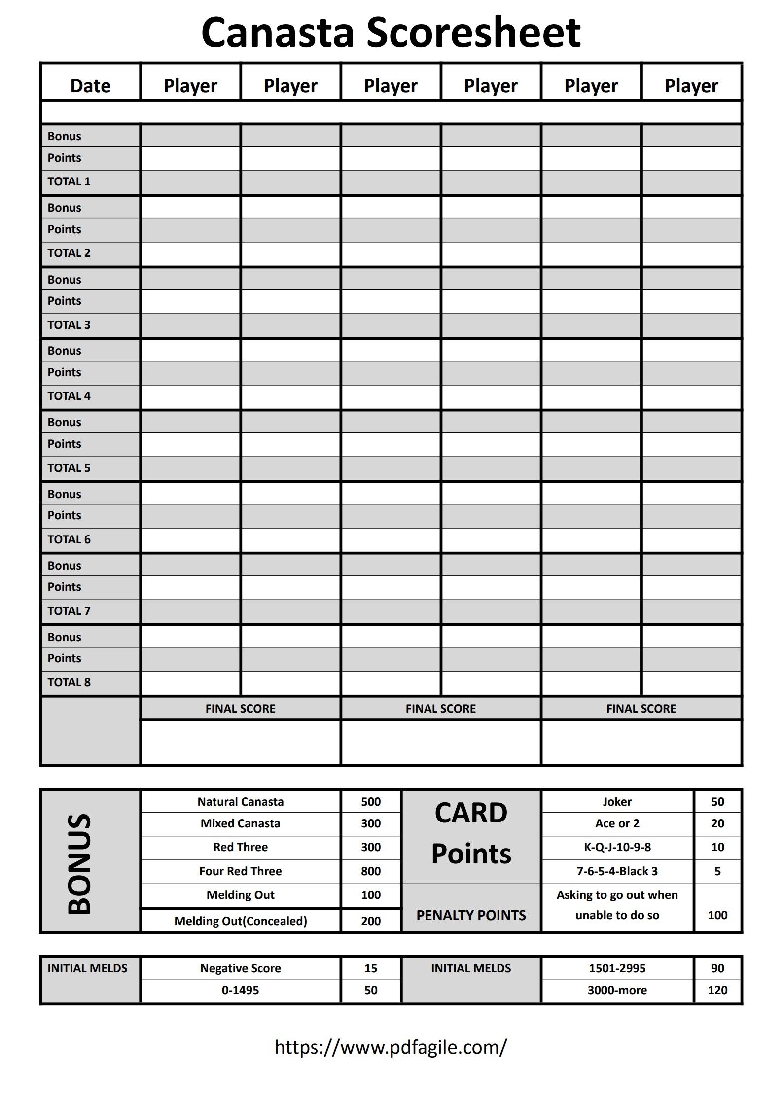 Free Printable Pinochle Score Sheets