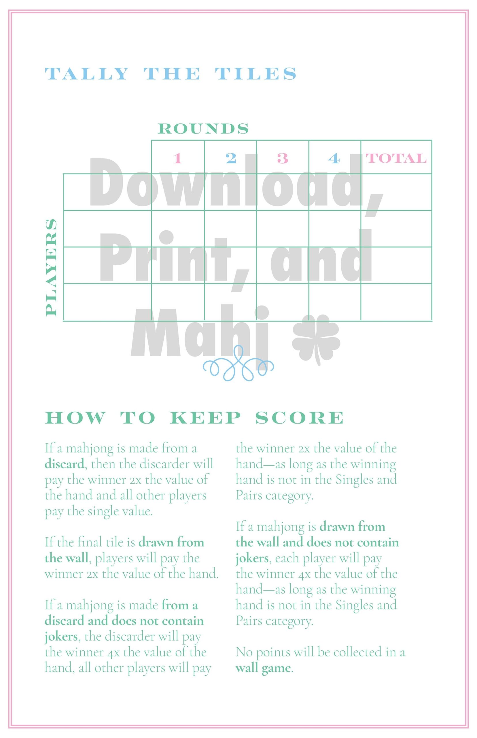 Scoring Sheet American Mahjong Etsy