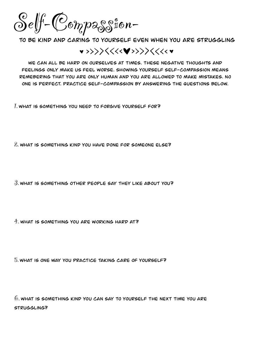 Self compassion Worksheet By OT Wellness Tools TPT