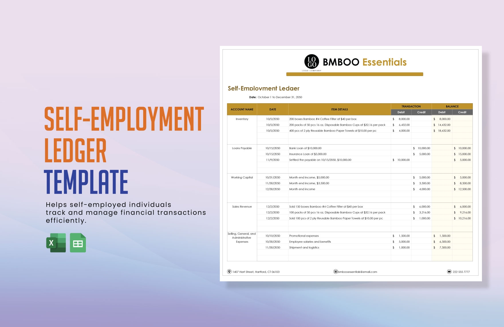 Self employment Ledger Template In Excel Google Sheets Download Template