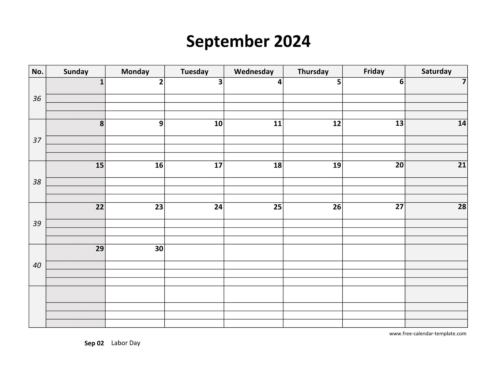 September 2024 Calendar Free Printable With Grid Lines Designed horizontal Free calendar template