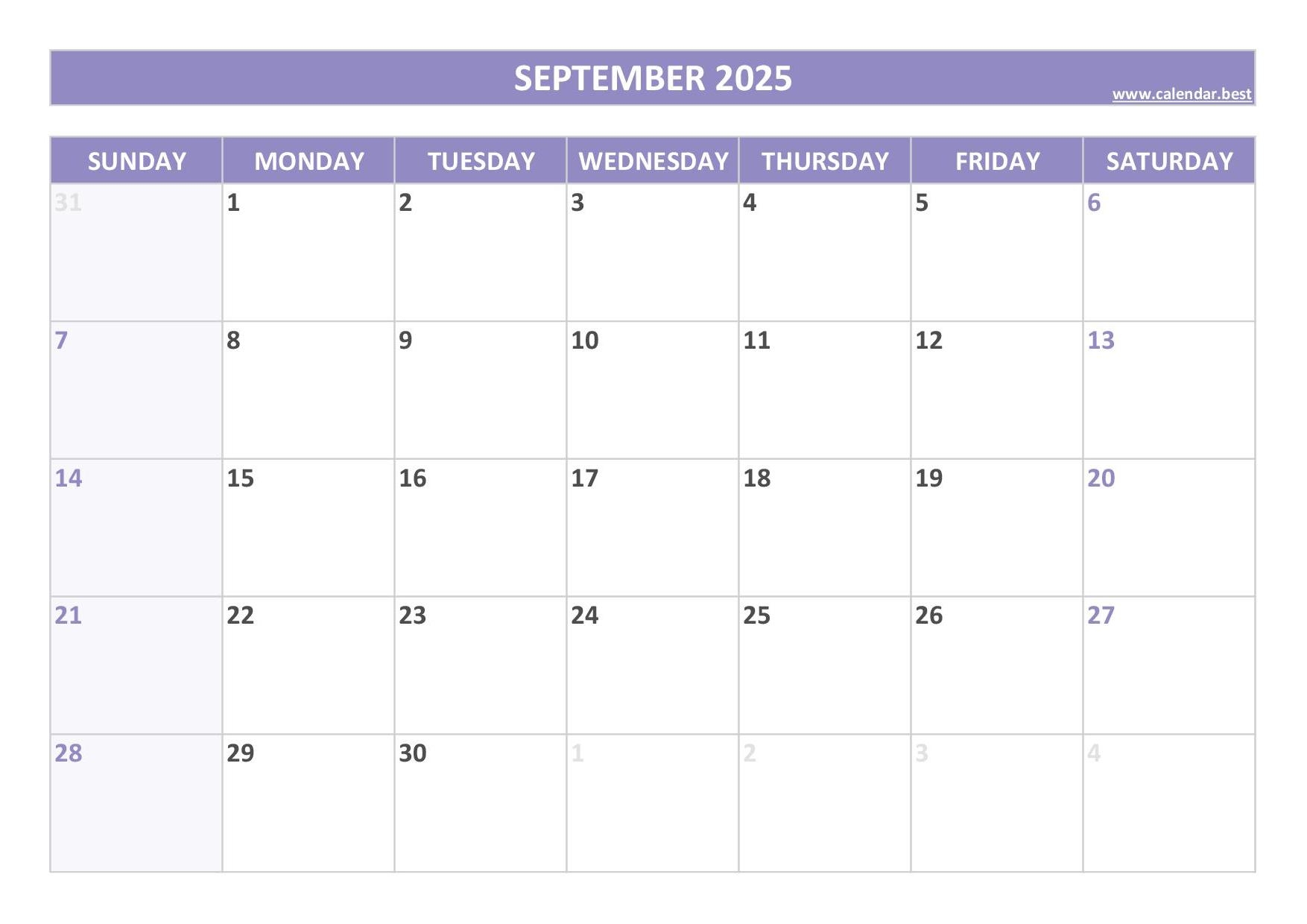 Printable September Calendar 2025