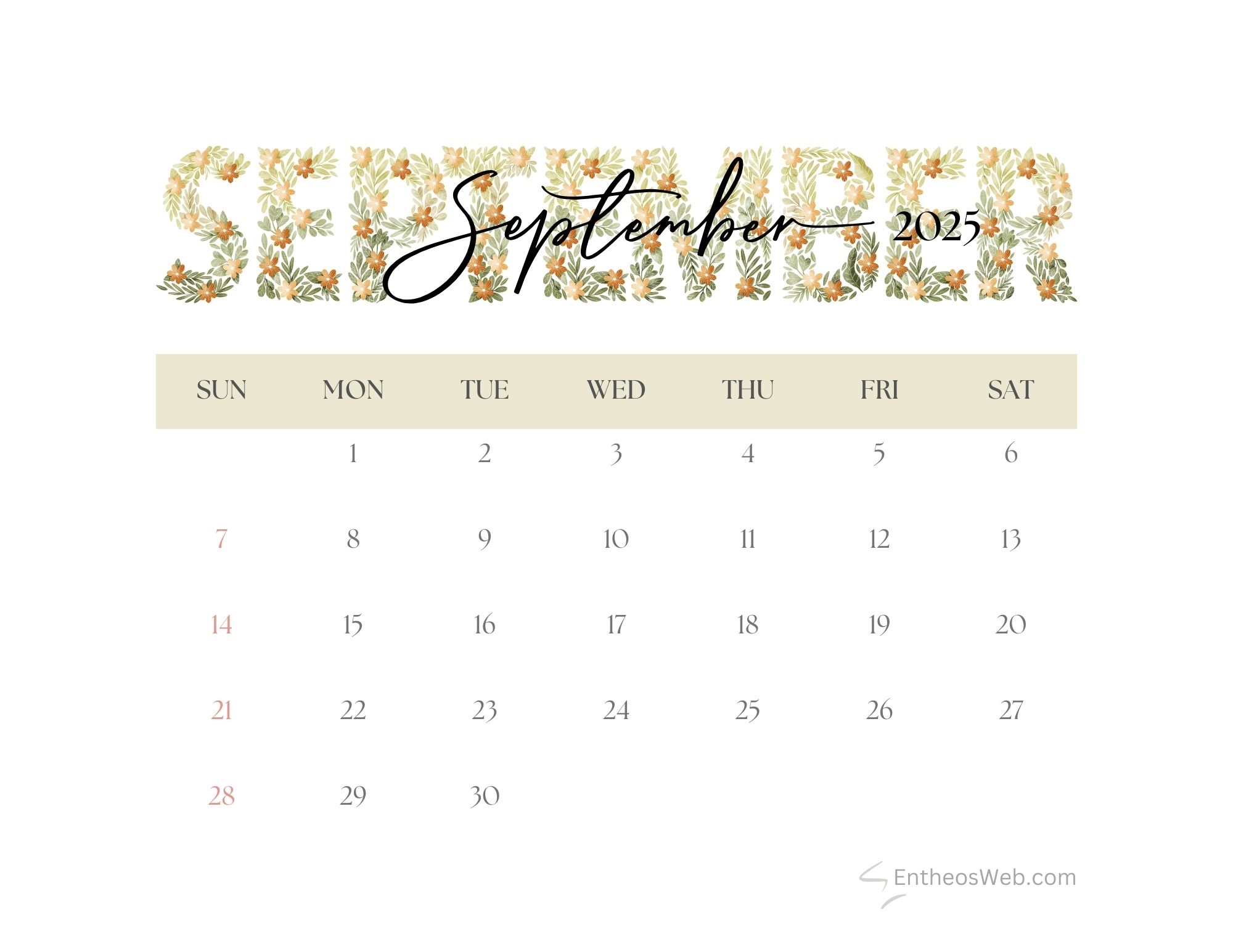 September 2025 Calendar Printables EntheosWeb