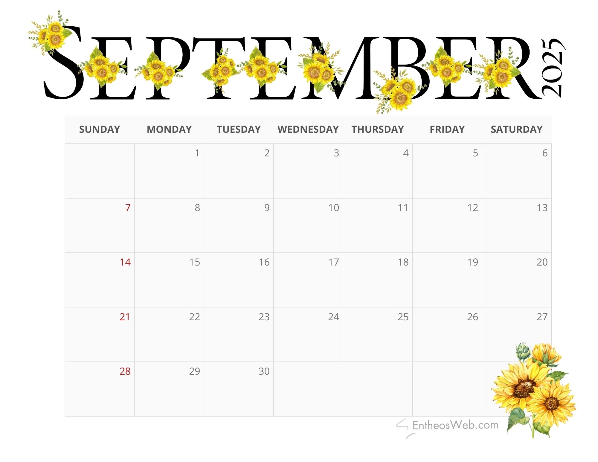 September 2025 Calendar Printables EntheosWeb