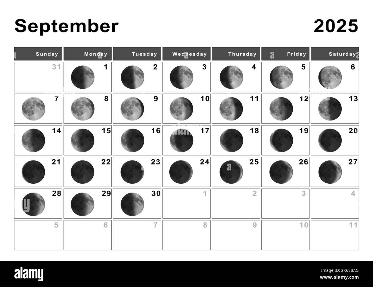 September 2025 Lunar Calendar Moon Cycles Moon Phases Stock Photo Alamy