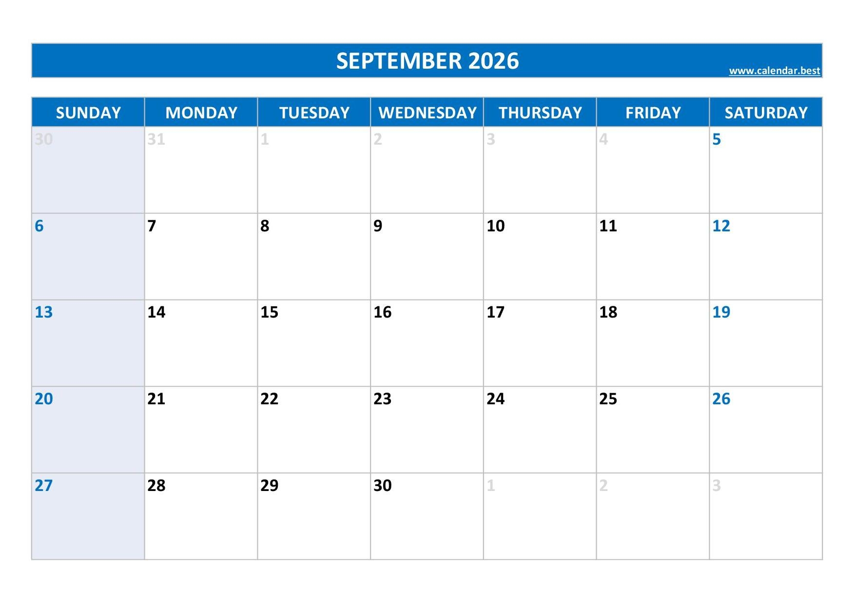 September 2026 Calendar Calendar best September 2026 Calendar Calendar best