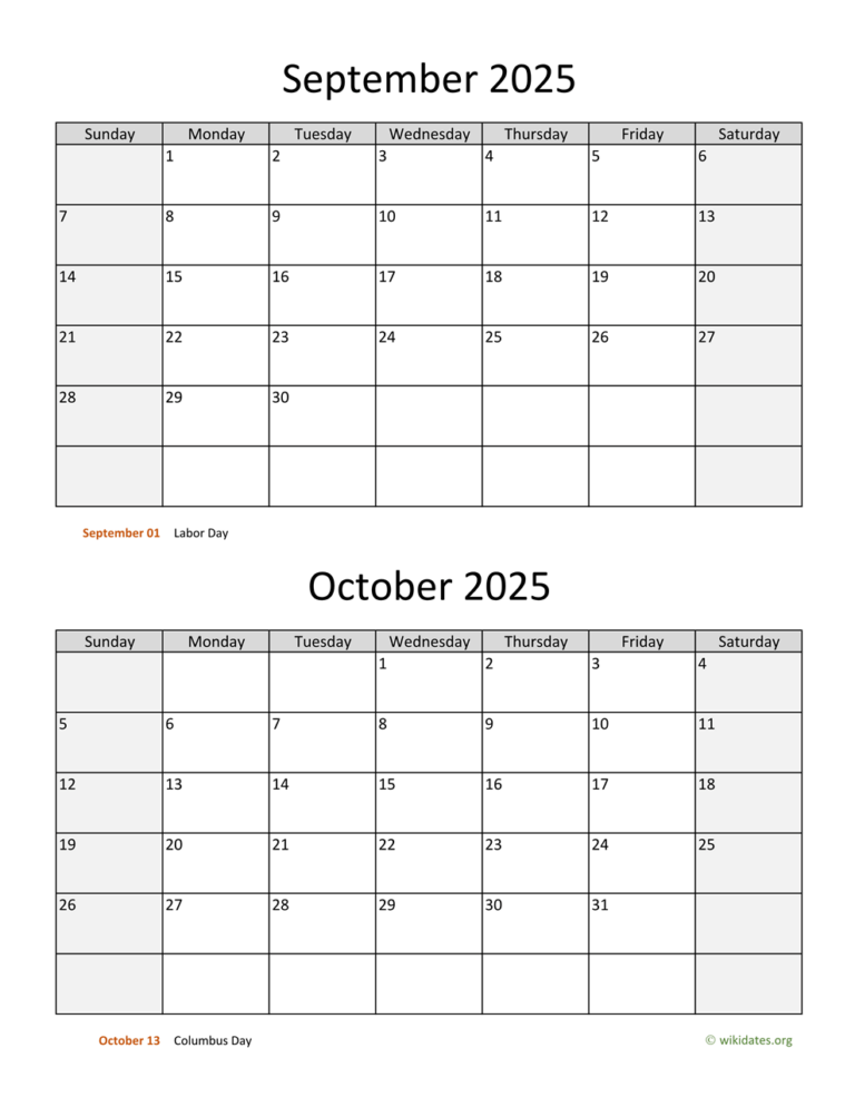 September And October 2025 Calendar WikiDates