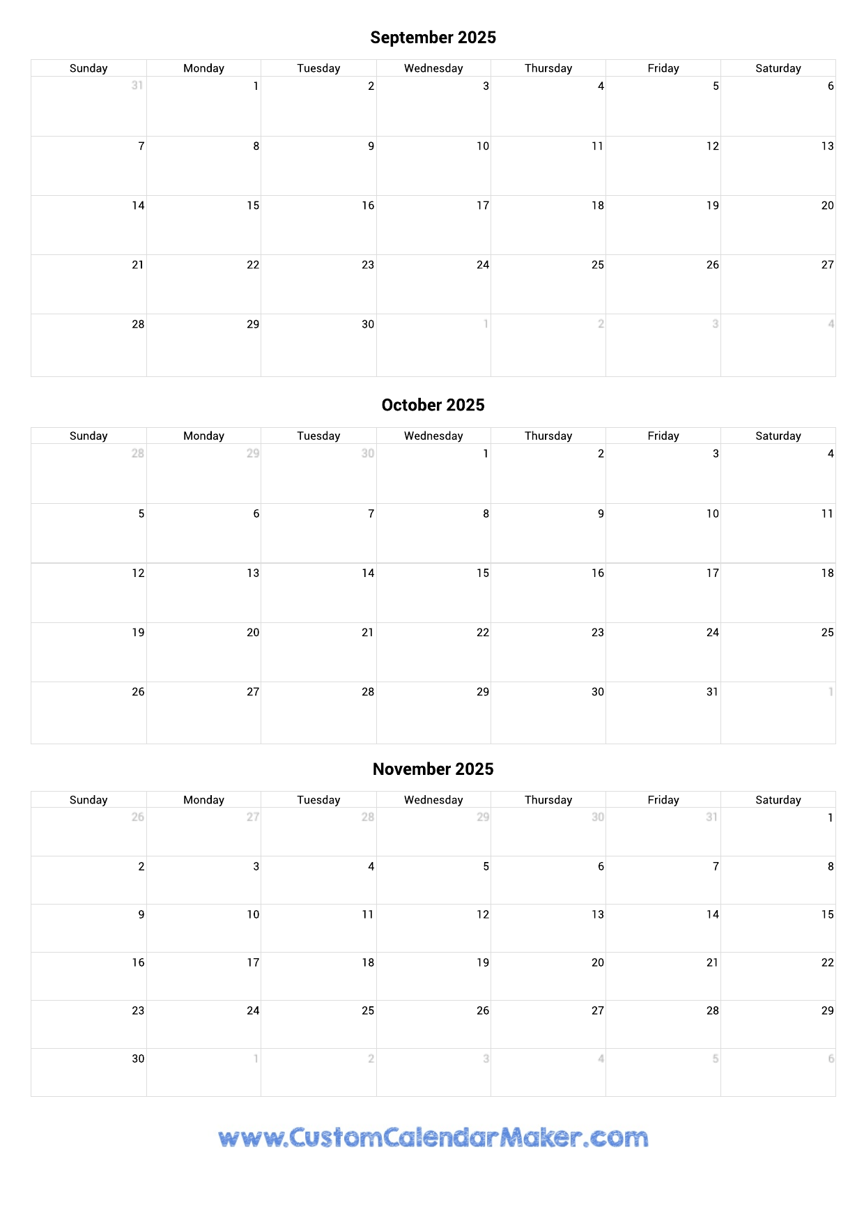 September And October 2025 Calendar