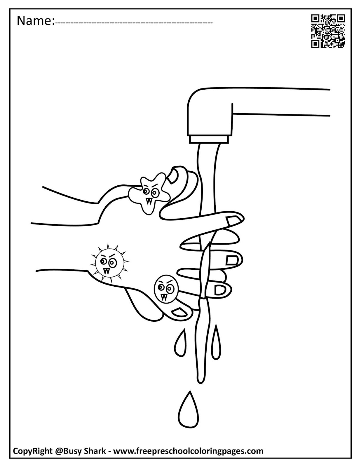 Set Of Hand Washing And Germs Coloring Pages