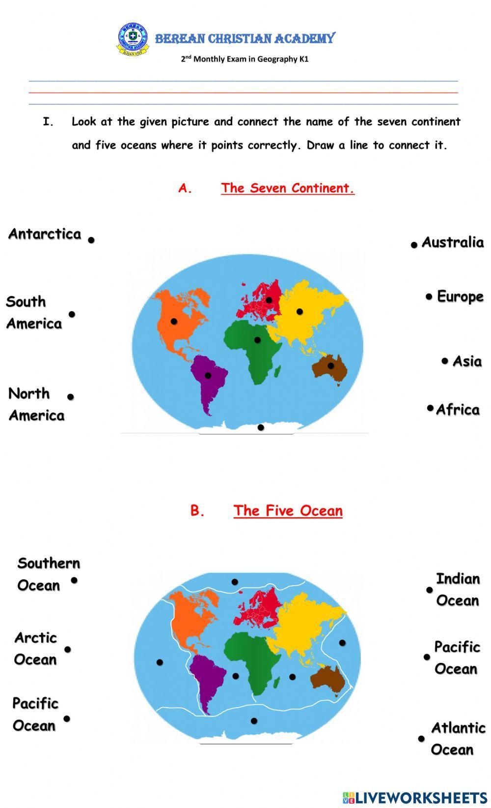 Seven Continent And Five Ocean Worksheet Live Worksheets Worksheets Library