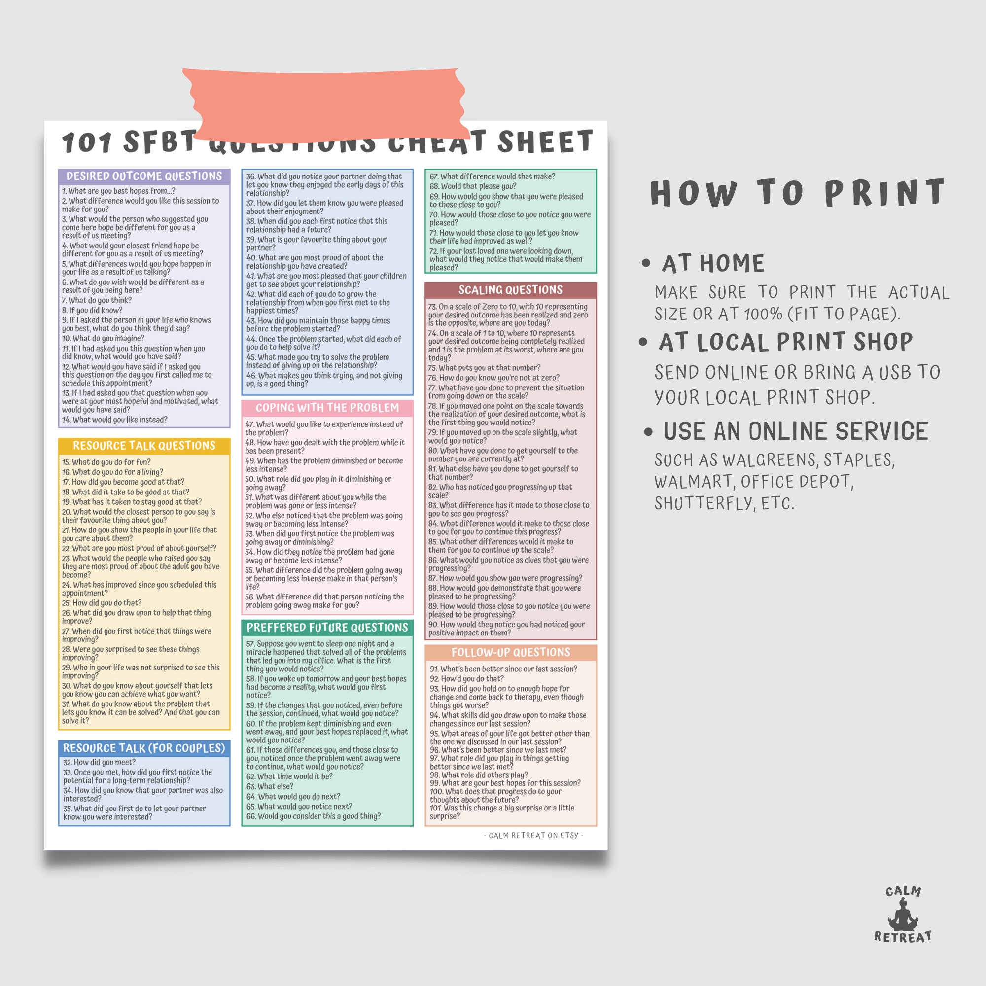 SFBT Therapy Cheat Sheet Solution Focused Therapy Questions For Therapists digital Download Etsy