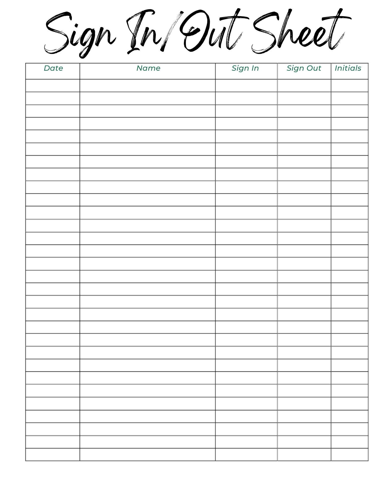 Sign In And Out Sheet Printable Form Digital File Instant Download Editable Black Aqua White Edition Sign In And Out Sheet Printable Form Digital File Instant Download Editable Black Aqua White Edition