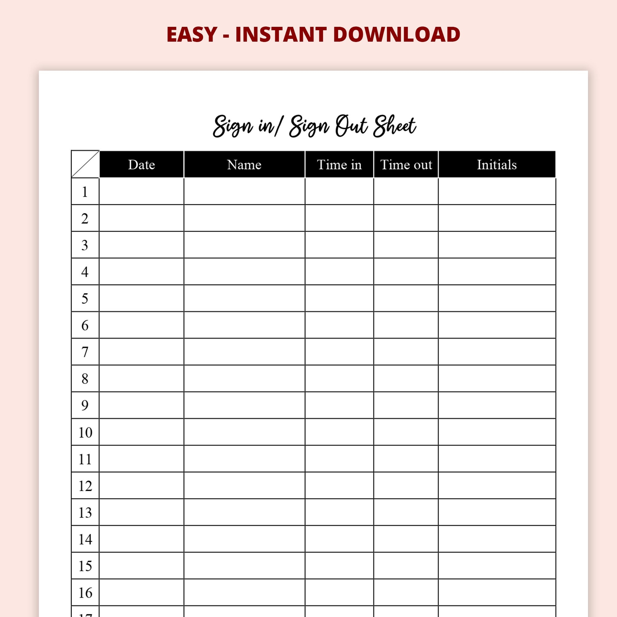 Blank Printable Sign Out Sheet Template Blank Printable Sign Out Sheet Template