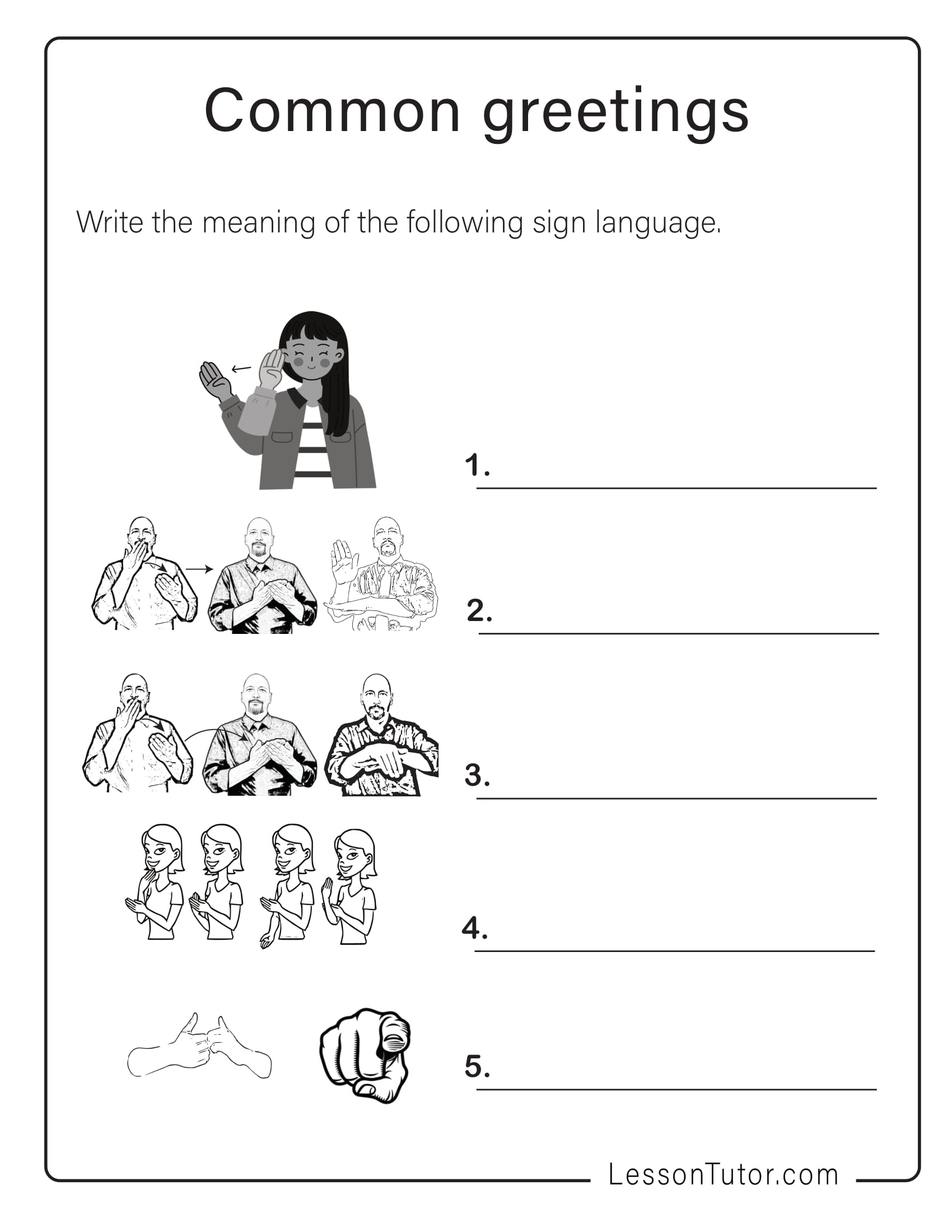 Sign Language Greetings Free Coloring Pages PDF Printables And Worksheets Lesson Tutor Sign Language Greetings Free Coloring Pages PDF Printables And Worksheets Lesson Tutor