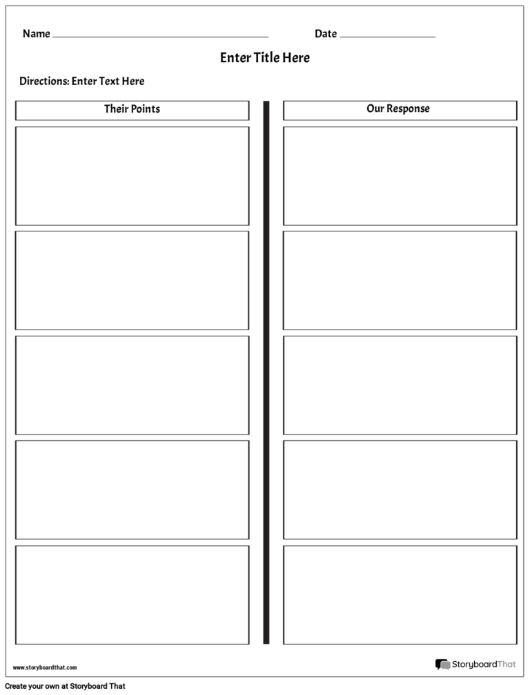 Simple Boxes Based Debate Worksheet Template Storyboard