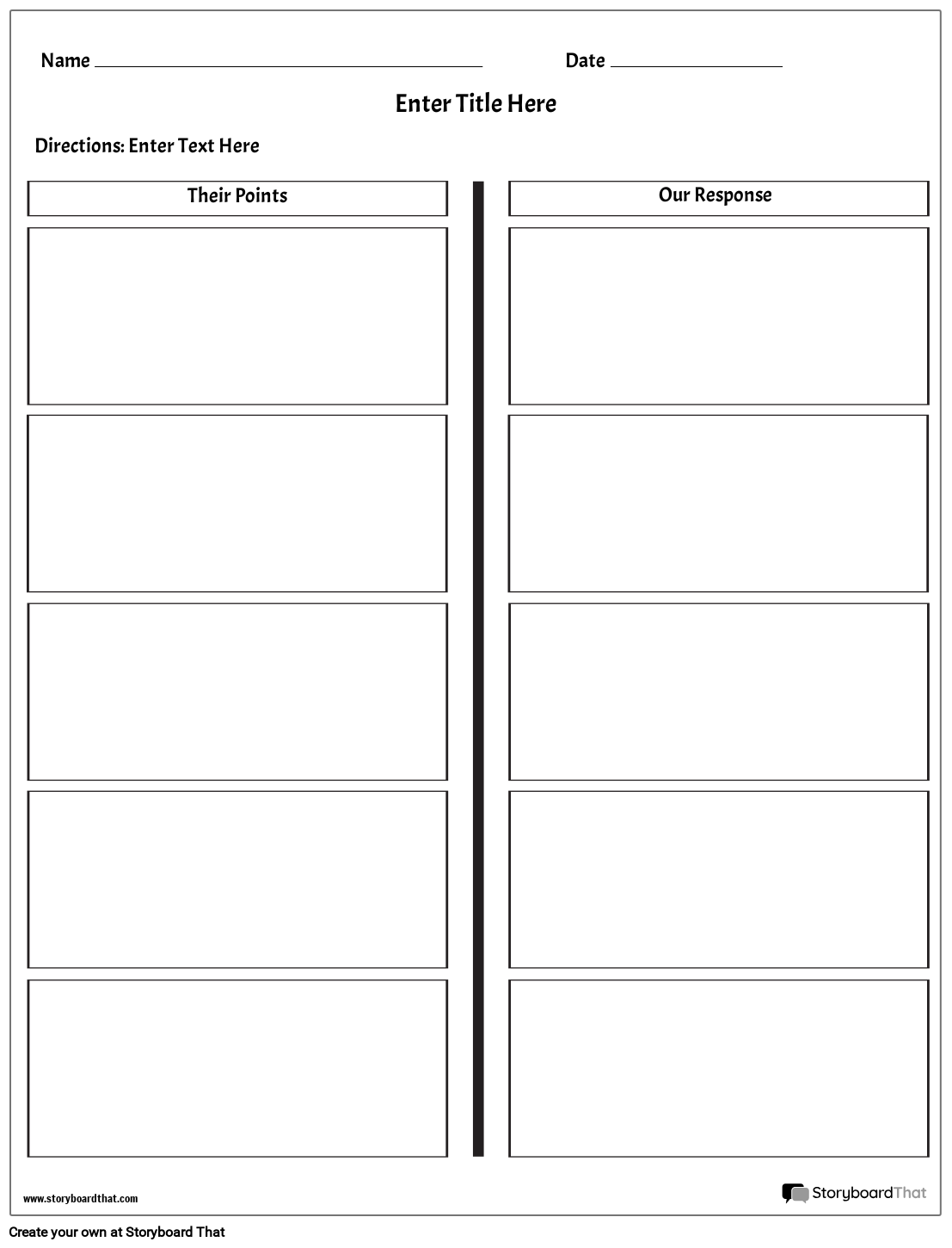 Simple Boxes Based Debate Worksheet Template Storyboard