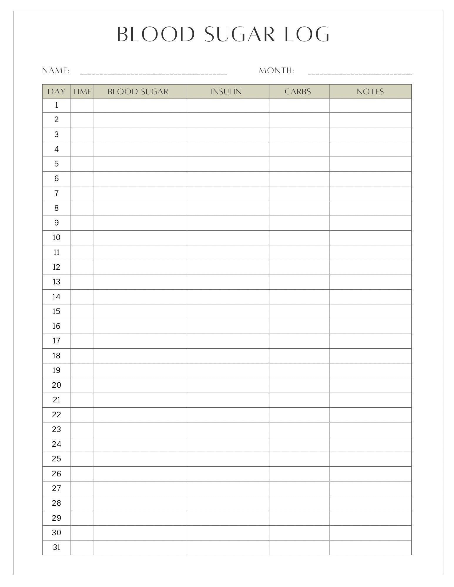 Simple Downloadable Blood Sugar Log Sheet Instant Download Etsy Simple Downloadable Blood Sugar Log Sheet Instant Download Etsy