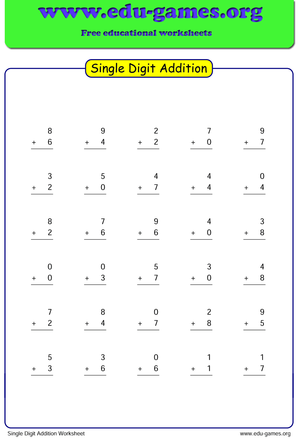 Single Digit Addition Worksheet Generator Grade 1 Free Printable Worksheets